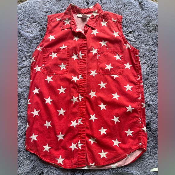 Vintage 90s Star Print Sleeveless Button Down Shirt - Picture 5 of 6